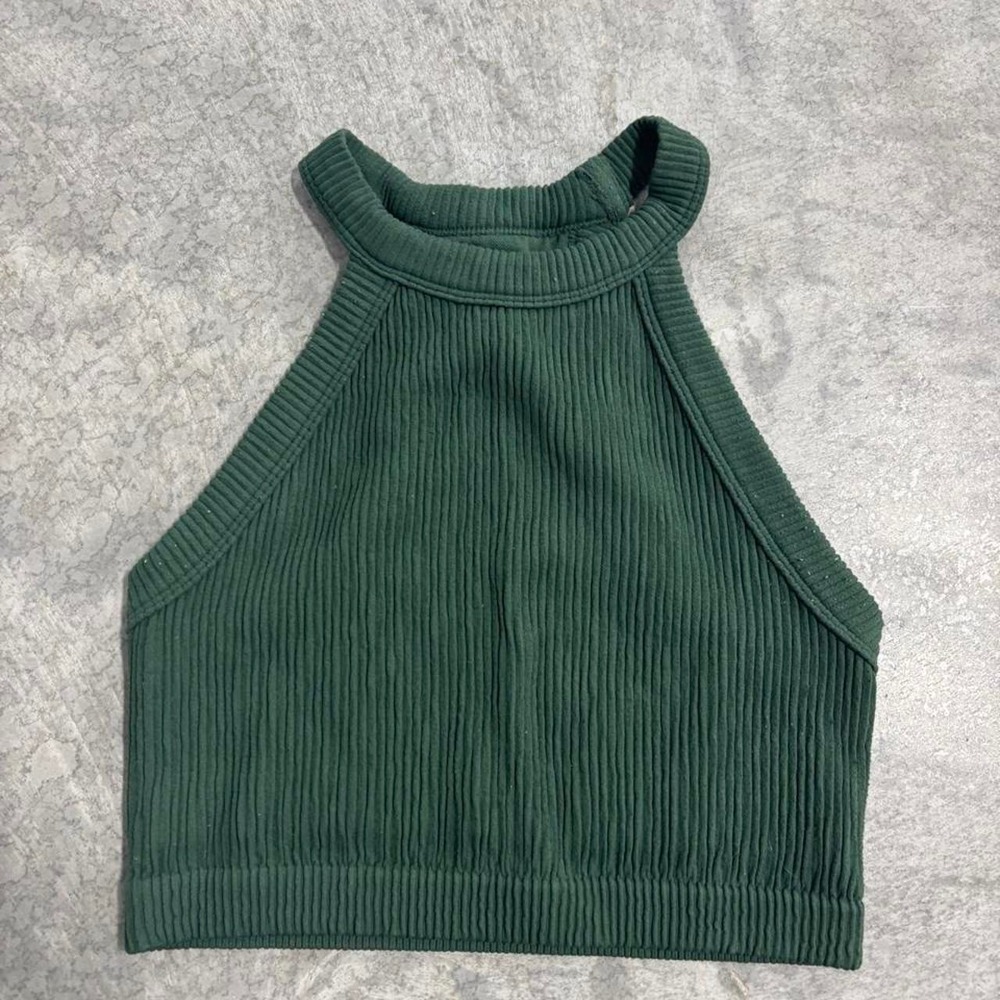 Aerie Green Ribbed Knit Halter Crop Top Size S